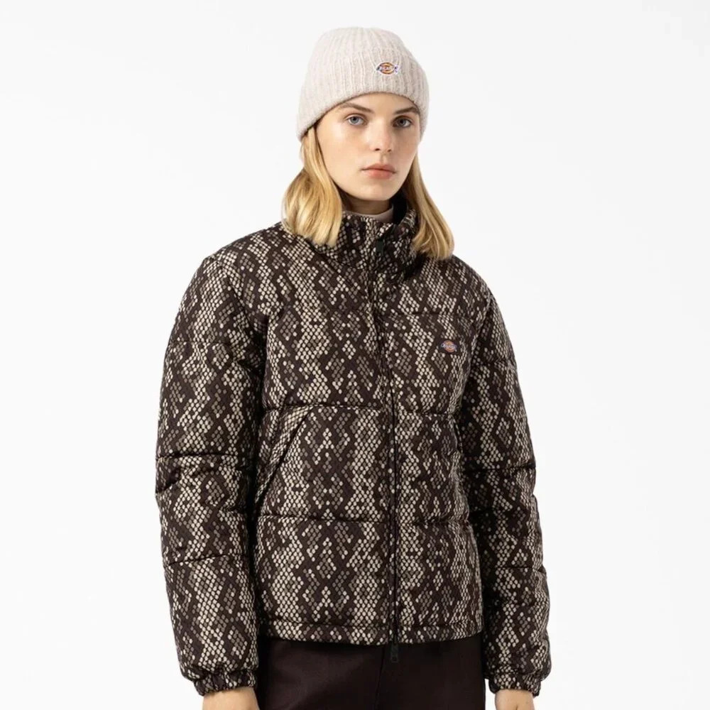 Dickies Brown and Cream Snake-Print Puffer Jacket